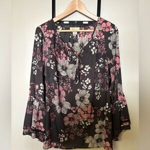 Style & Co. Gray and Pink Floral Blouse